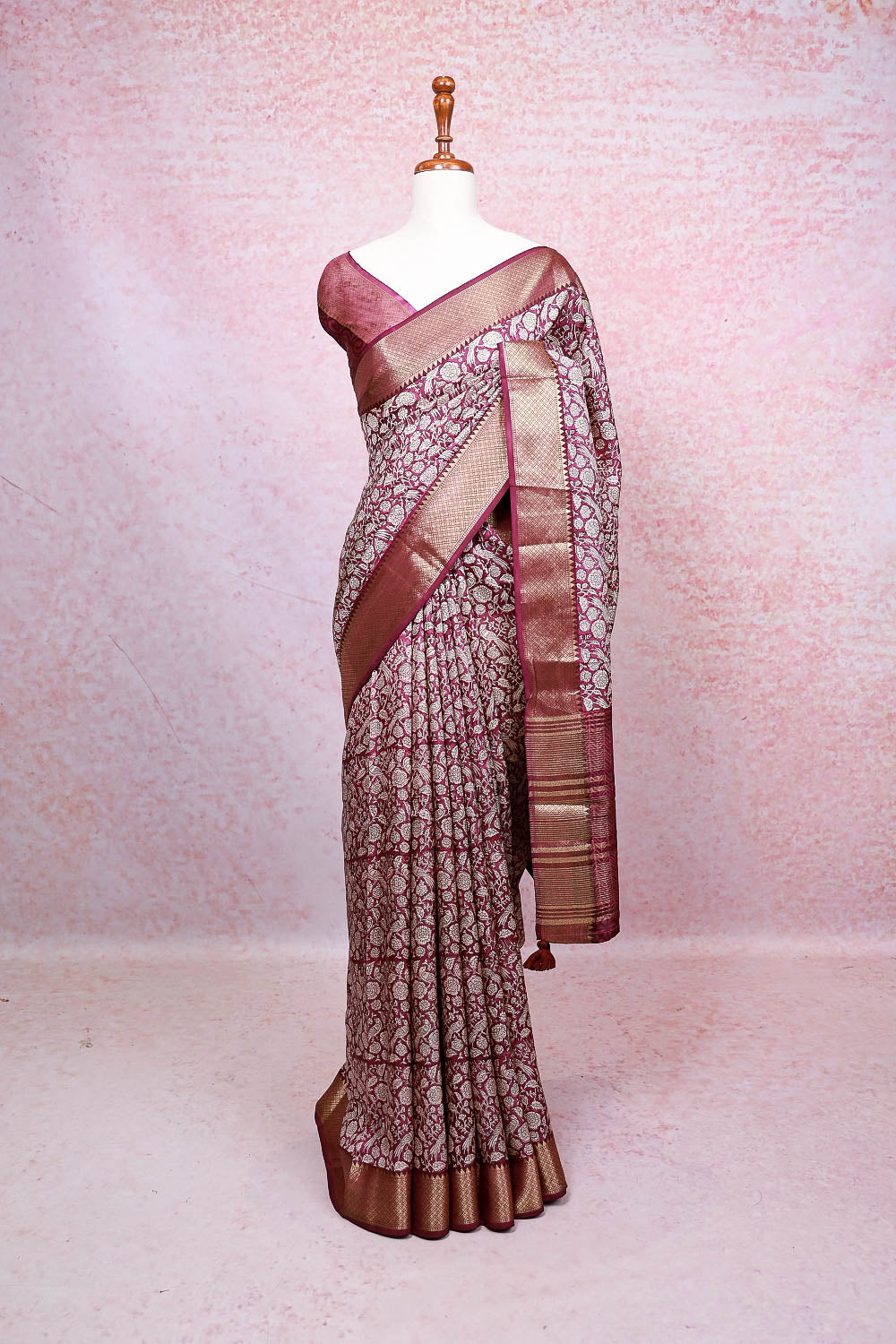 Wine Semi Tussar Saree
