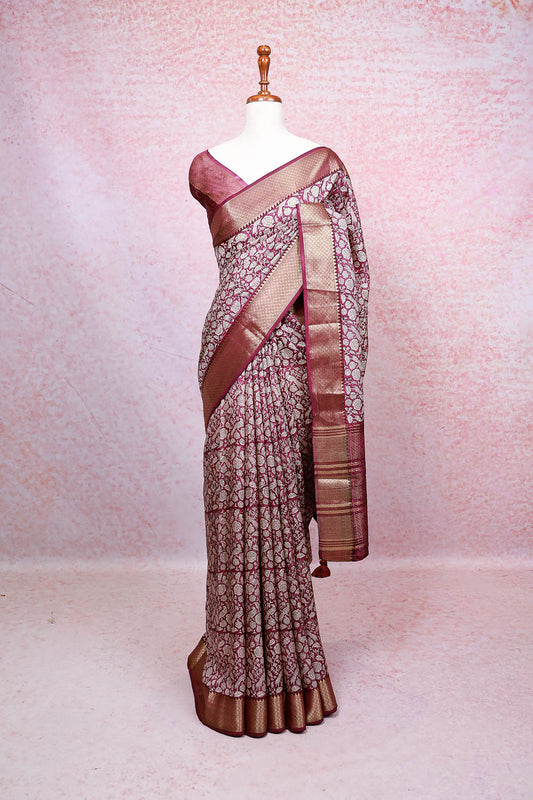 Wine Semi Tussar Saree