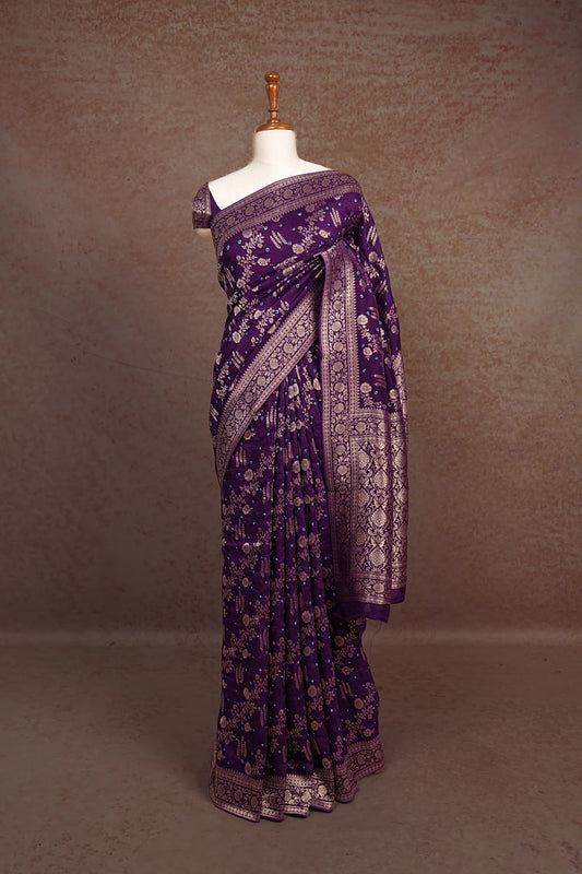 Violet Bandhani Silk Saree
