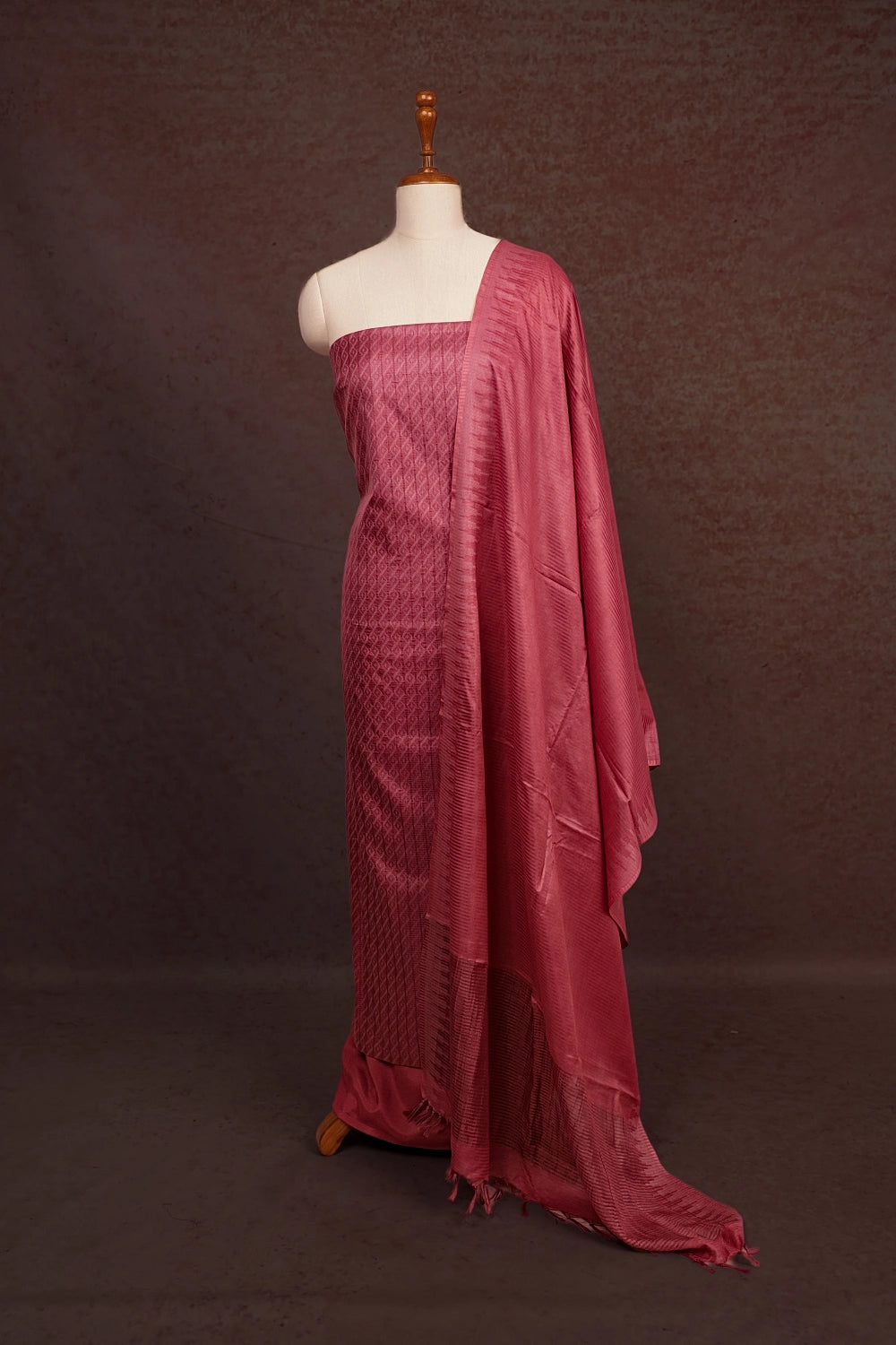 Onion Pink Tussar Silk Self Design Unstitched Churidhar Material