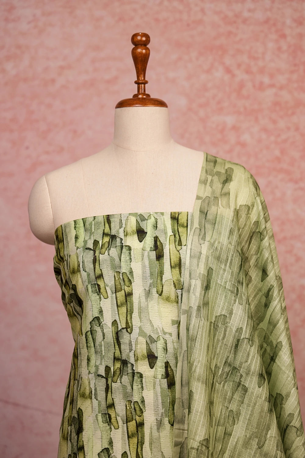 Light Green Semi Tussar Printed Unstitched Churidhar Material