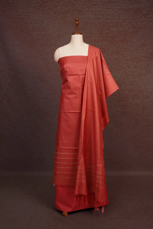 Rust Orange Semi Tussar Self Design Unstitched Churidhar Material