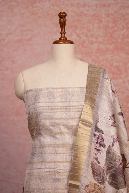 Cream Semi Tussar Floral Printed Unstitched Churidhar Material