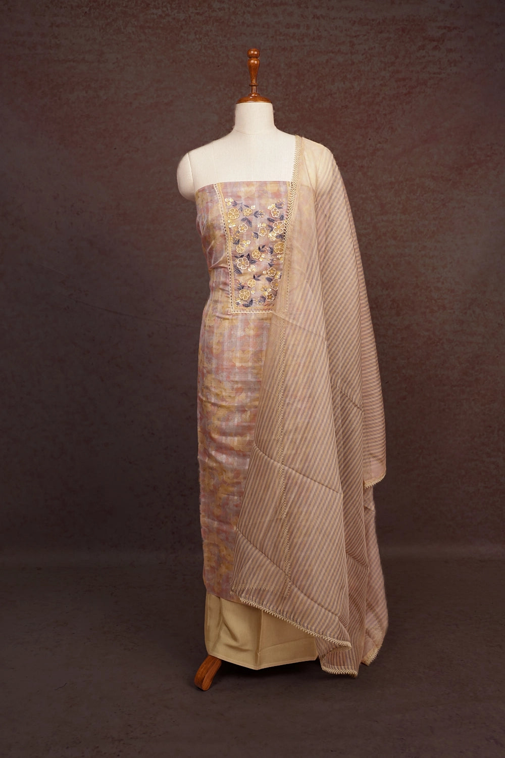 Multi Colours Organza Embroidary Unstitched Churidhar Material