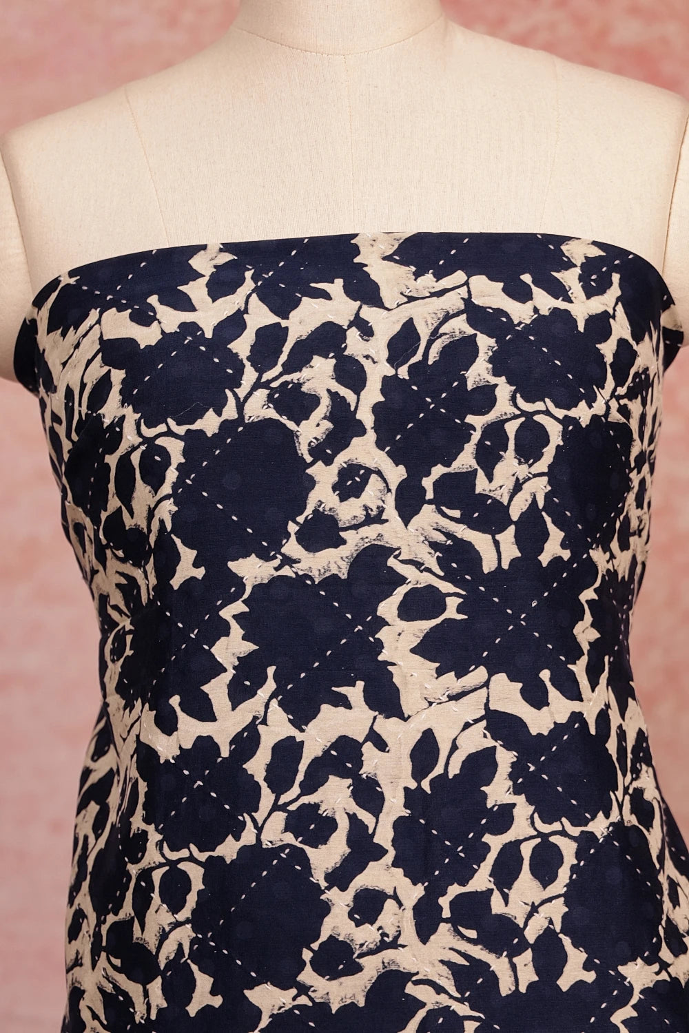Navy Blue Mul Chanderi Printed Unstitched Churidhar Material