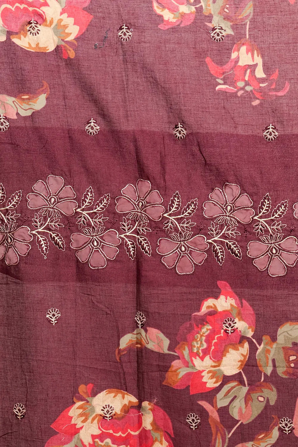 Wine Red Cotton Applic Work Unstitched Churidhar Material