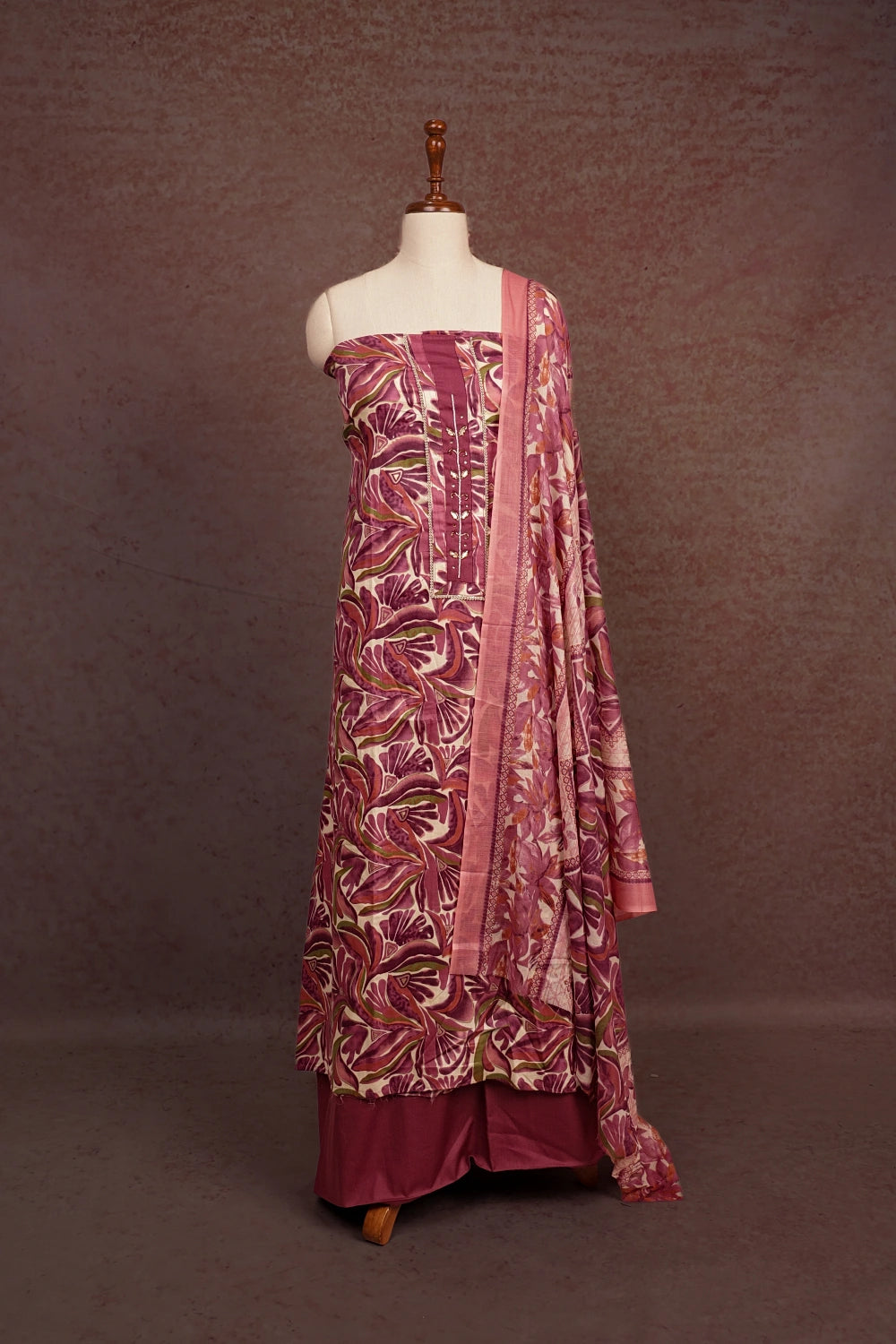 Onion Pink  Cotton Printed Unstitched Churidhar Material