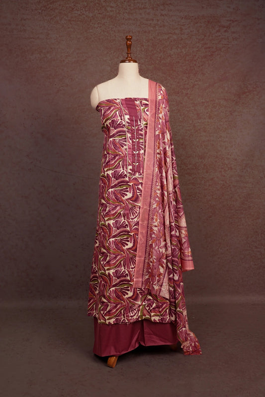 Onion Pink  Cotton Printed Unstitched Churidhar Material