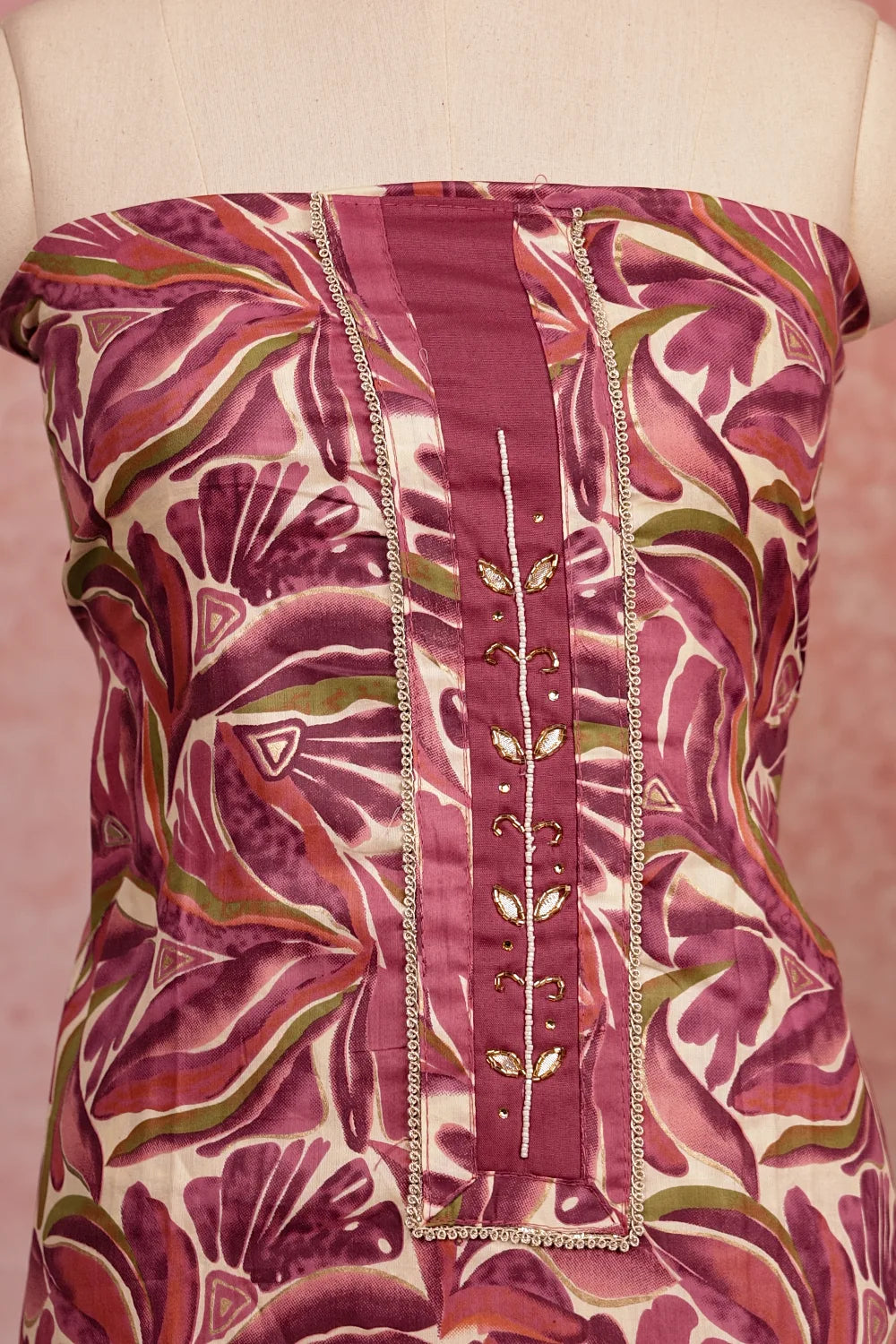 Onion Pink  Cotton Printed Unstitched Churidhar Material