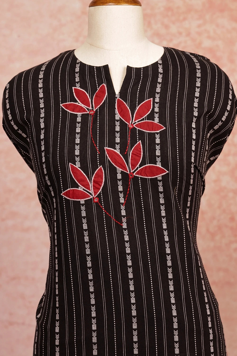 Black Cotton Applic Work Unstitched Churidhar Material