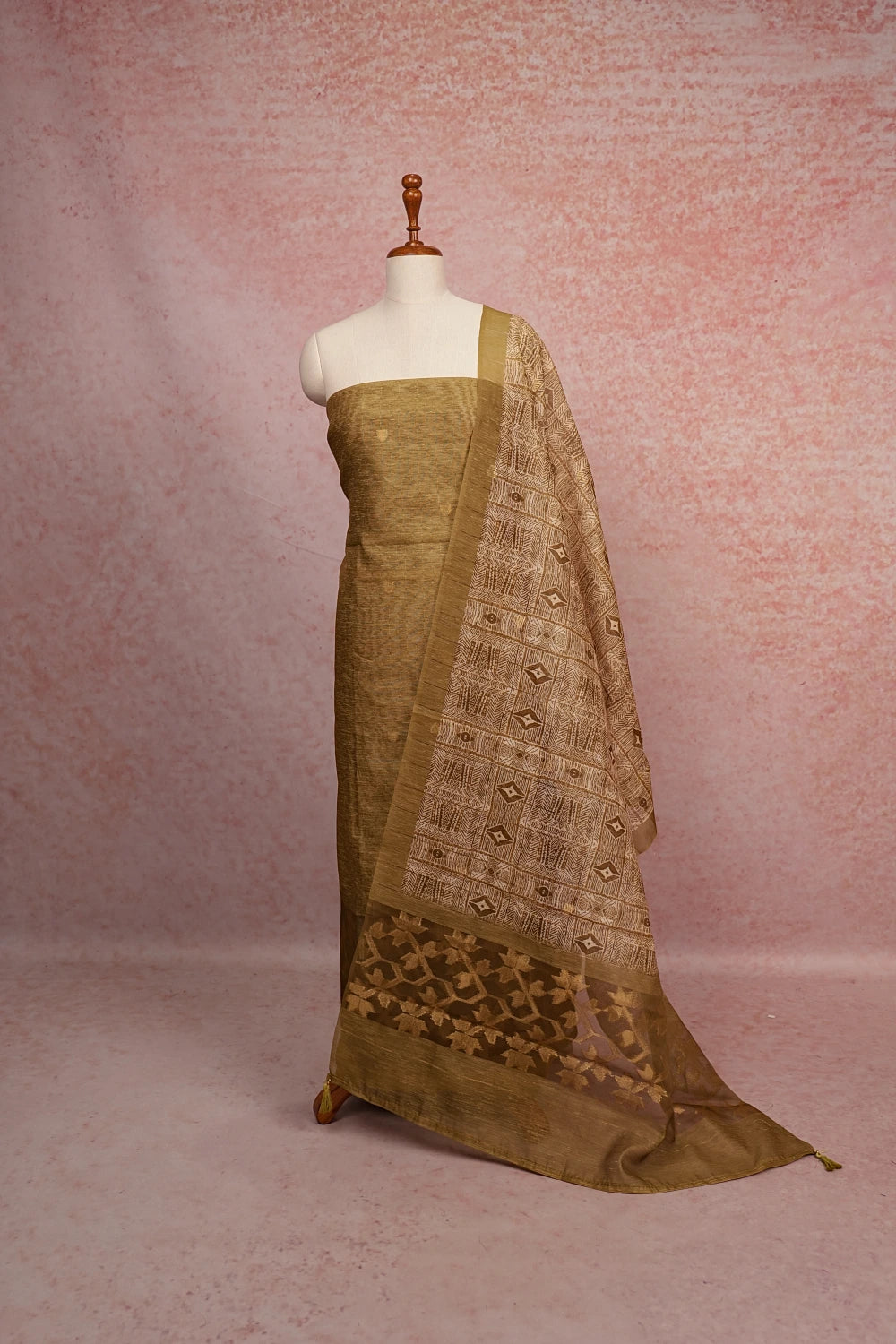 Gold Tissue Silk Self Design Unstitched Churidhar Material