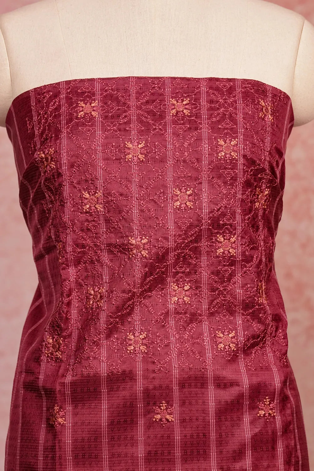 Dark Onion Pink Semi Tussar Embroidery Unstitched Churidhar Material