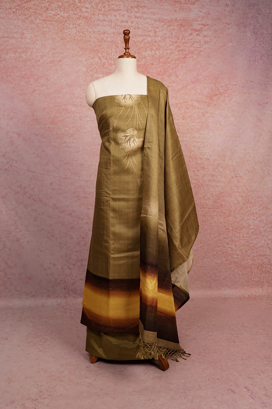 Moss Green Semi Tussar Plain Body Unstitched Churidhar Material