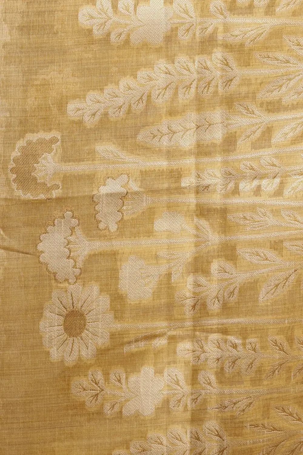 Light Yellow Chanderi Silk Thread Work Unstitched Churidhar Material