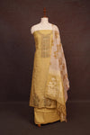 Light Yellow Chanderi Silk Thread Work Unstitched Churidhar Material