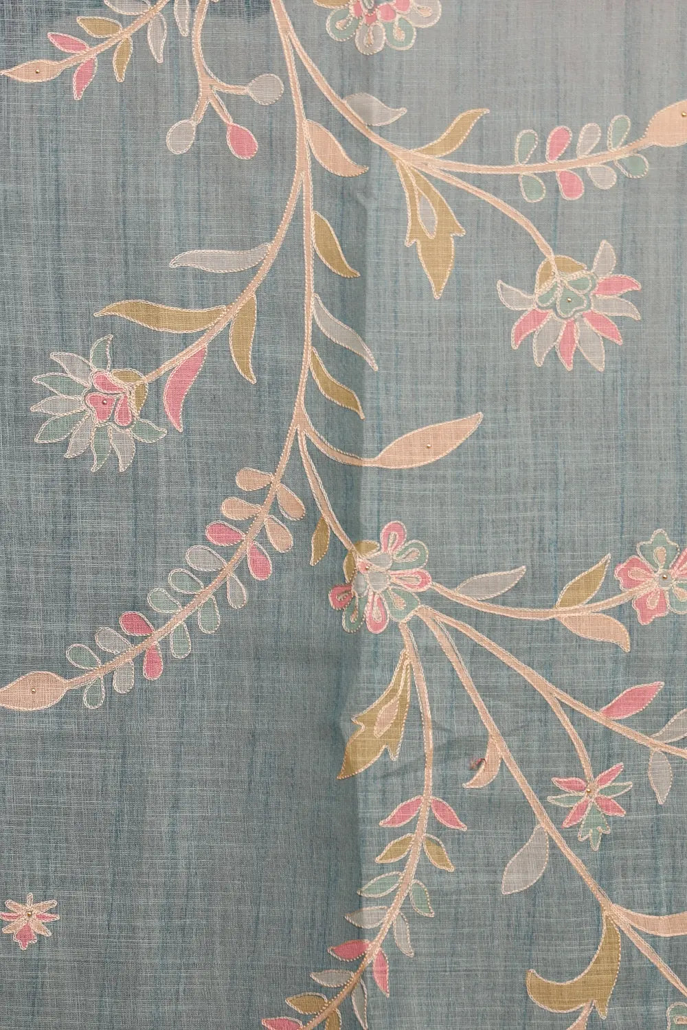 Light Blue Linen Embroidery Unstitched Churidhar Material