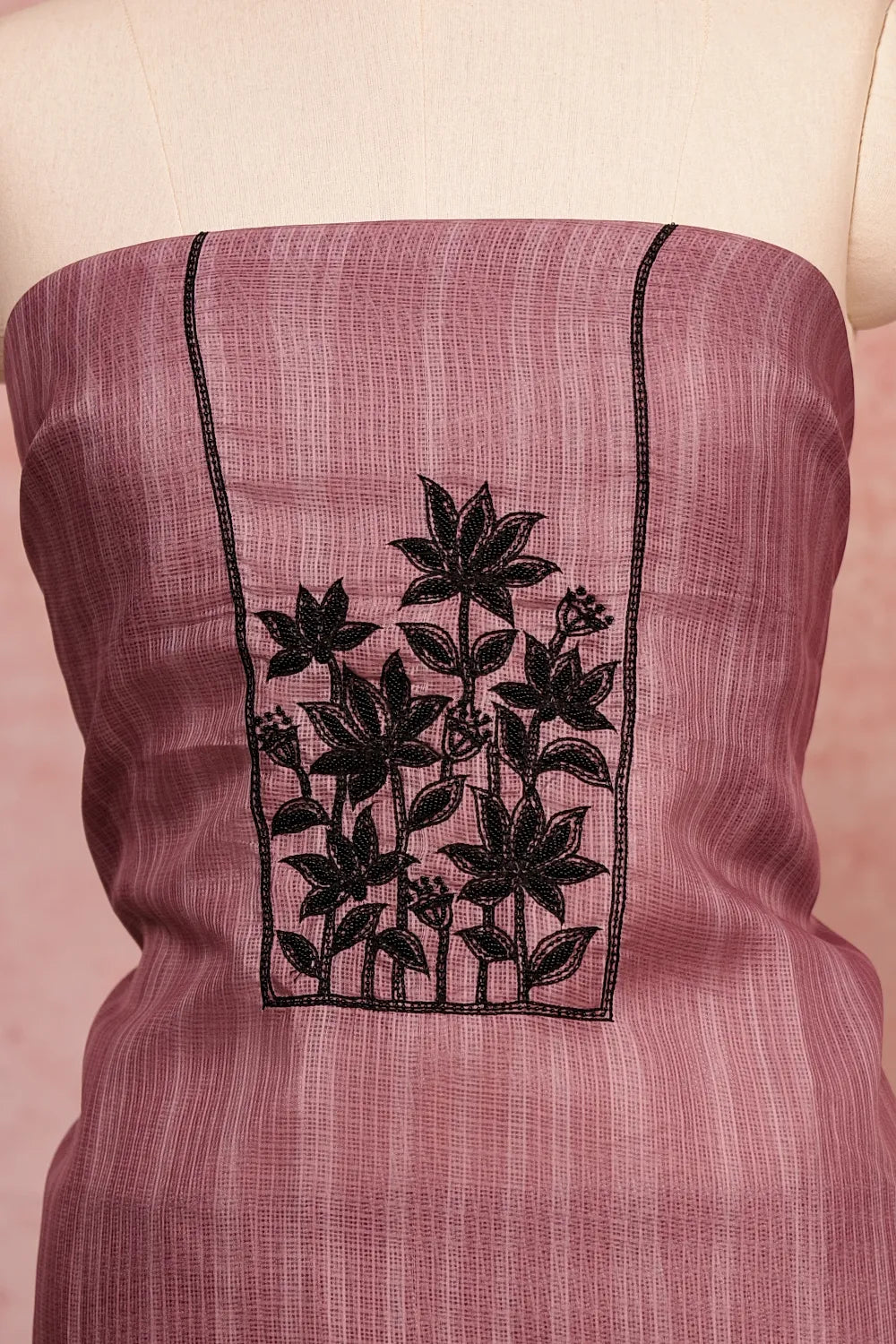 Onion Pink Kota Beads Work Unstitched Churidhar Material