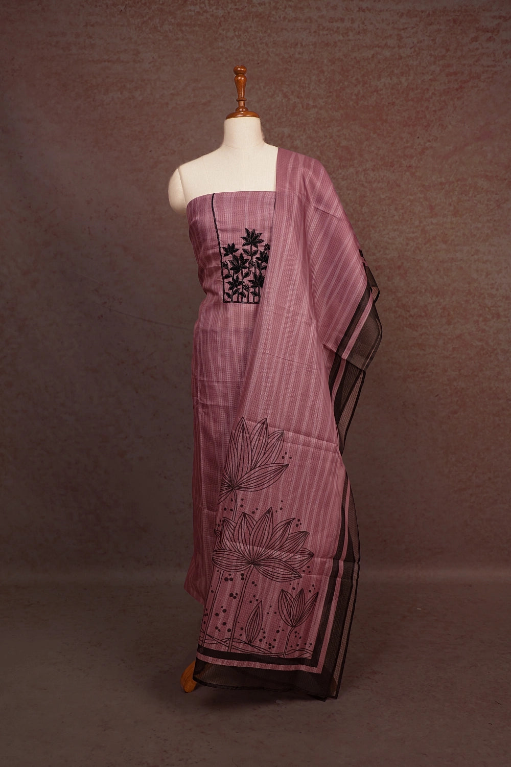 Onion Pink Kota Beads Work Unstitched Churidhar Material