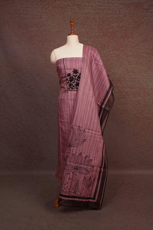 Onion Pink Kota Beads Work Unstitched Churidhar Material