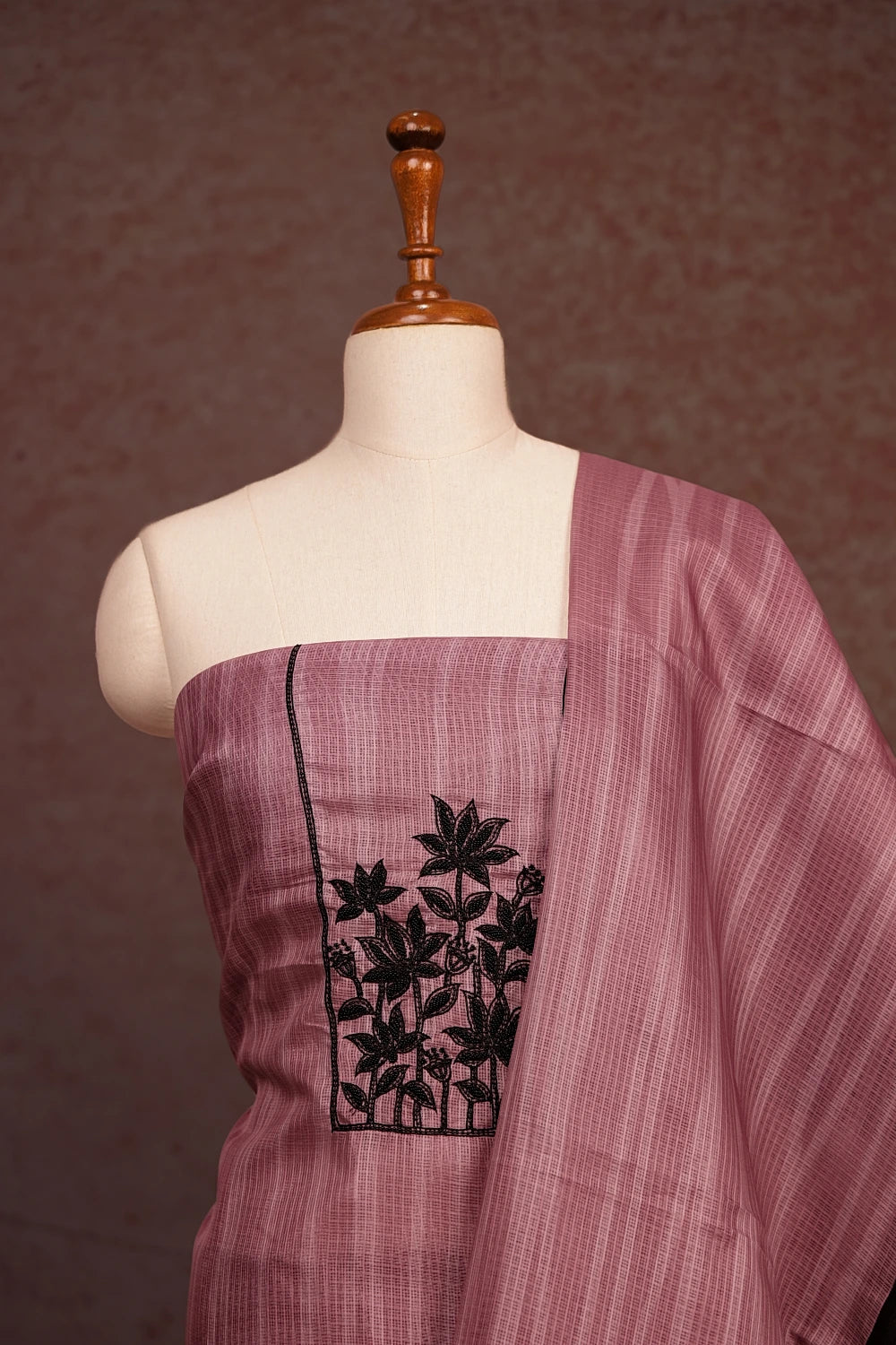 Onion Pink Kota Beads Work Unstitched Churidhar Material