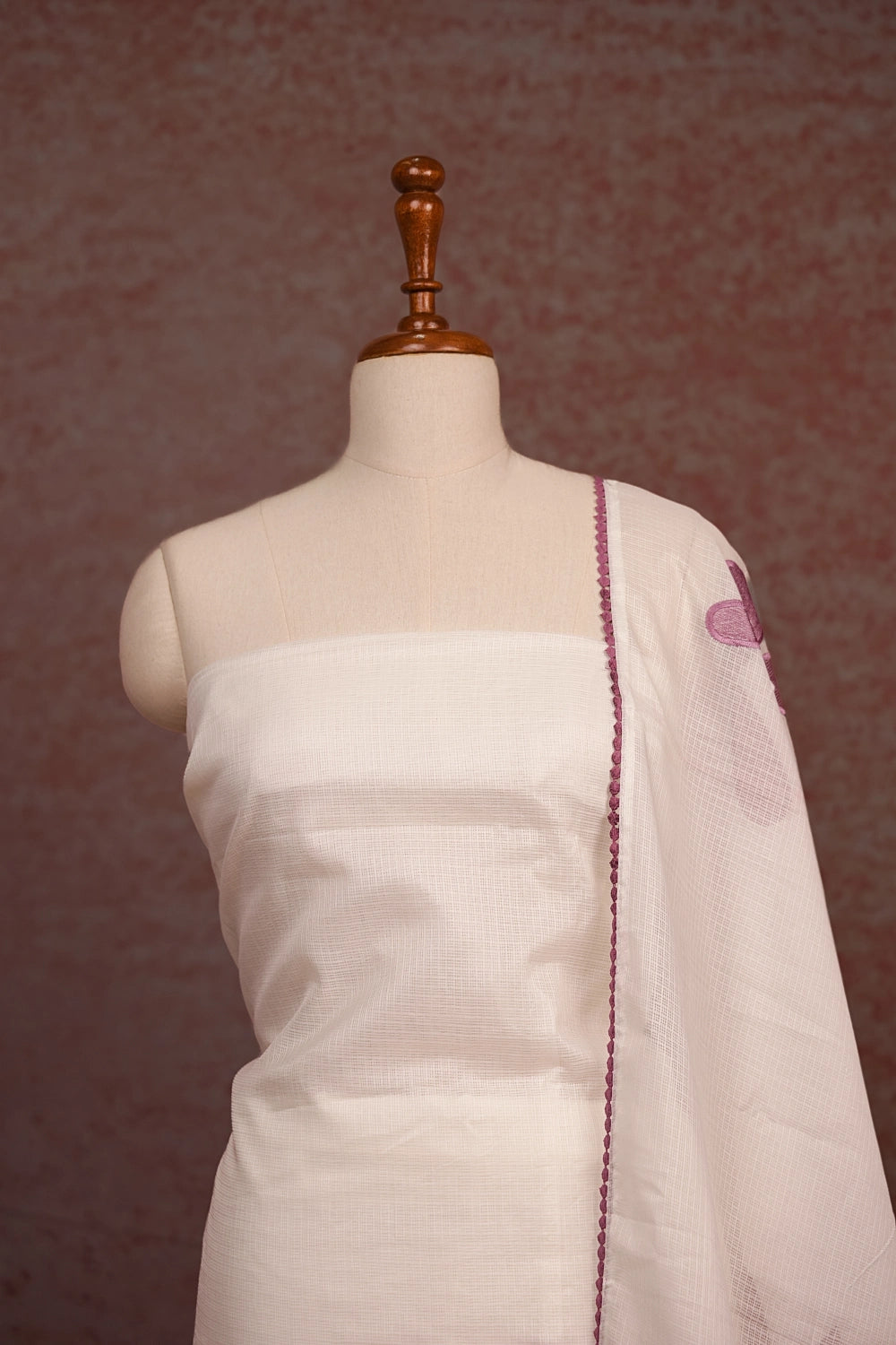 White Kota Applic Work Unstitched Churidhar Material