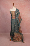 Greyish Black Tissue Printed With Glass Work Unstitched Churidhar Material