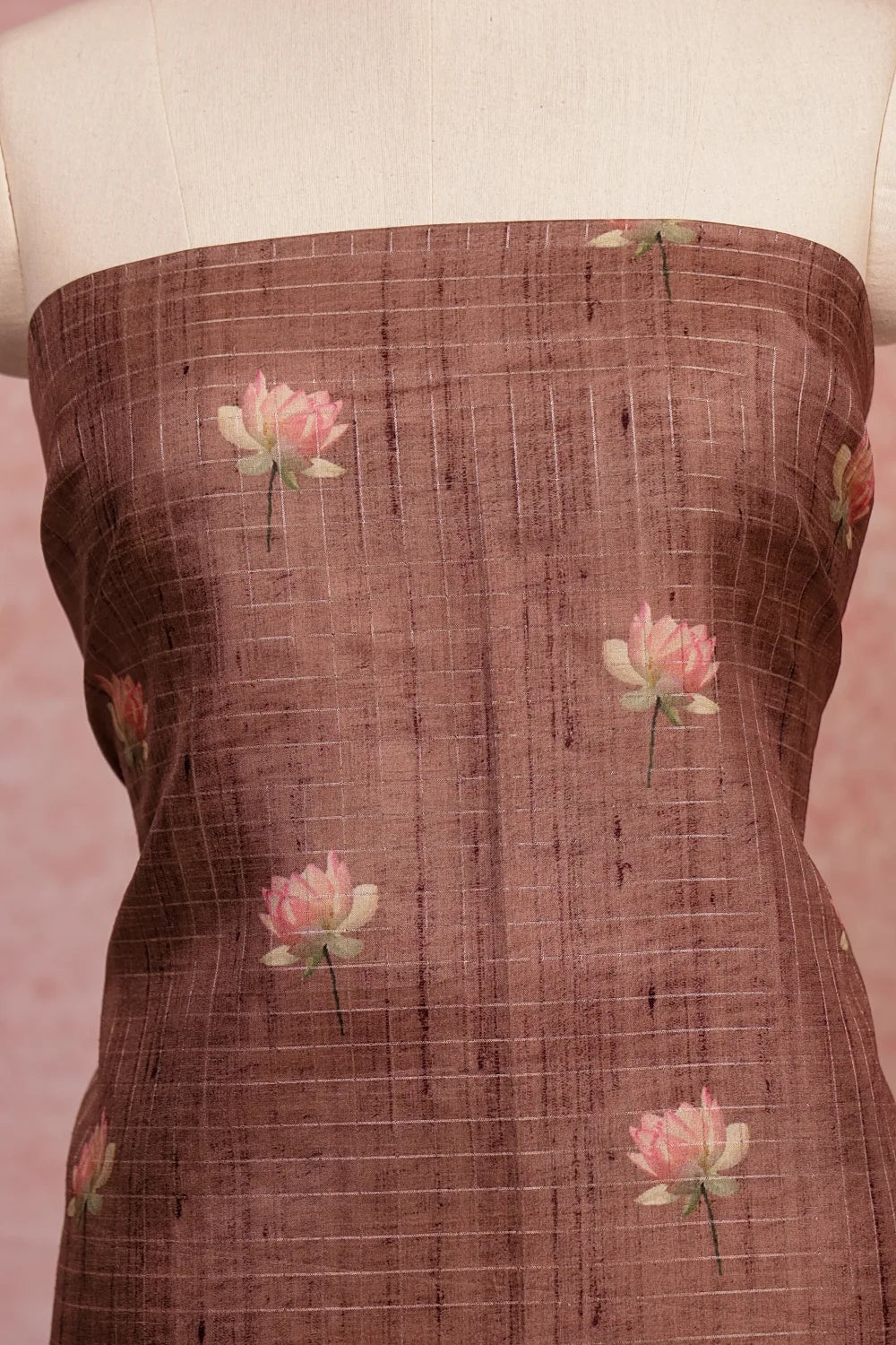 Coffee Brown Semi Tussar Printed Unstitched Churidhar Material
