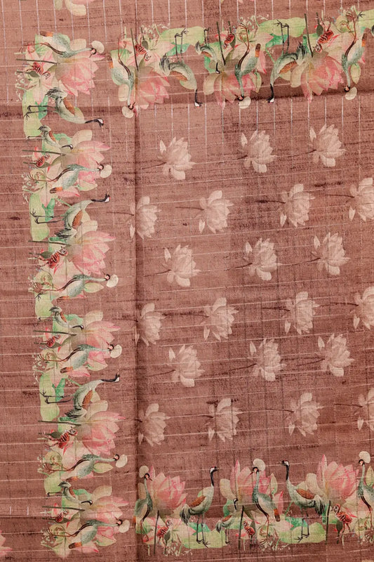 Coffee Brown Semi Tussar Printed Unstitched Churidhar Material