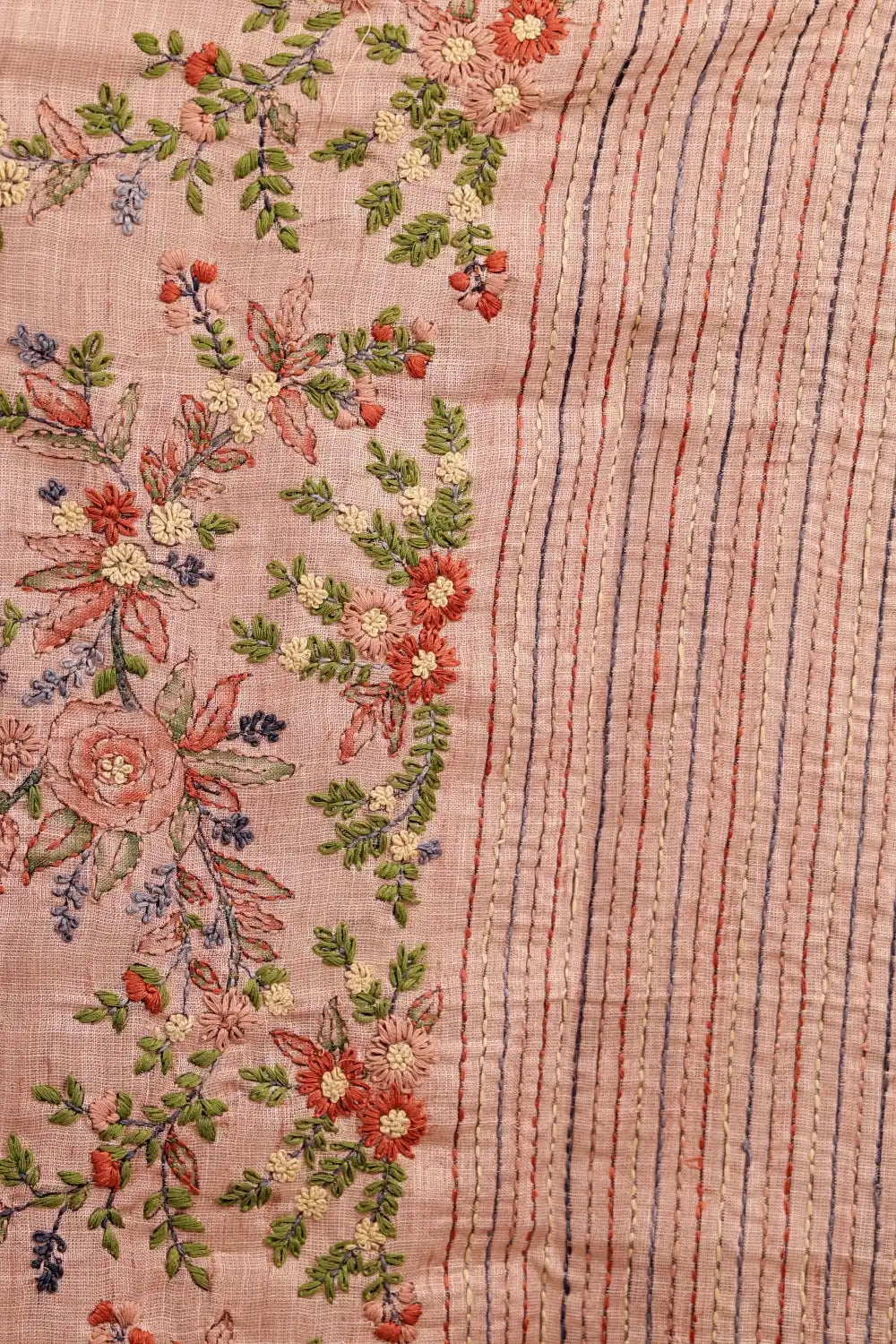 Peach Tissue Silk Embroidary Unstitched Churidhar Material