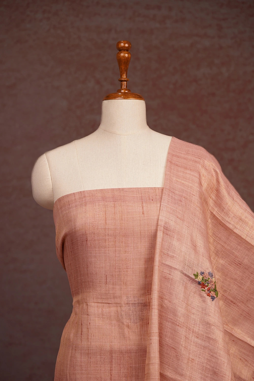 Peach Tissue Silk Embroidary Unstitched Churidhar Material