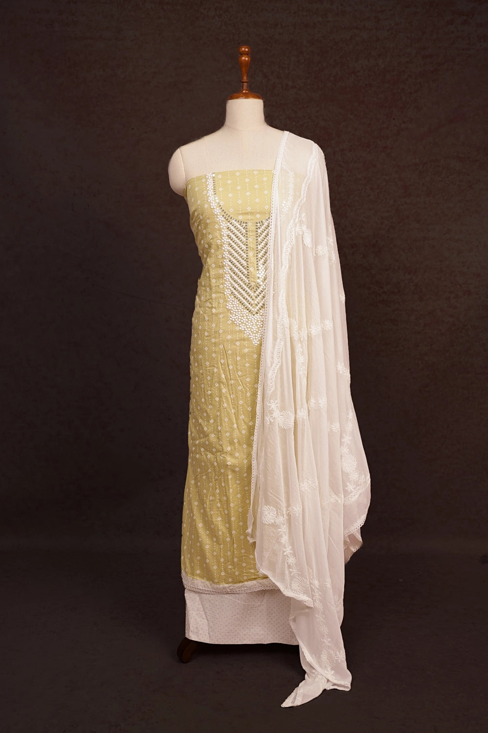 Lemon Yellow Cotton Floral Printed With Sequins Unstitched Churidhar Material