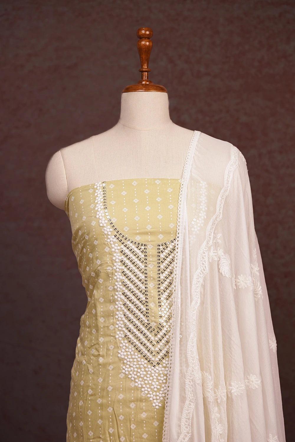 Lemon Yellow Cotton Floral Printed With Sequins Unstitched Churidhar Material