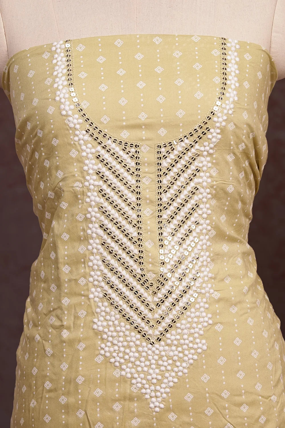 Lemon Yellow Cotton Floral Printed With Sequins Unstitched Churidhar Material