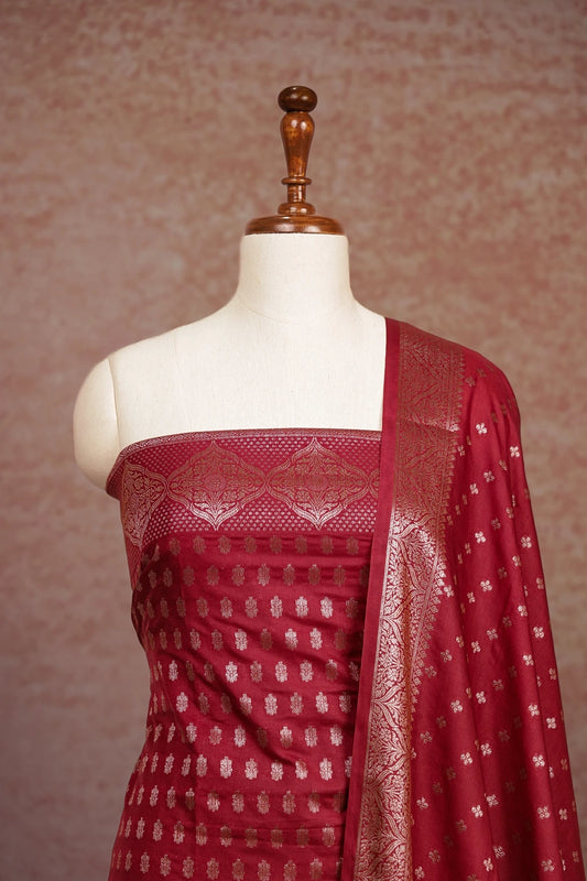 Maroon Semi Banarasi,Banarasi Design Unstitched Churidhar Material