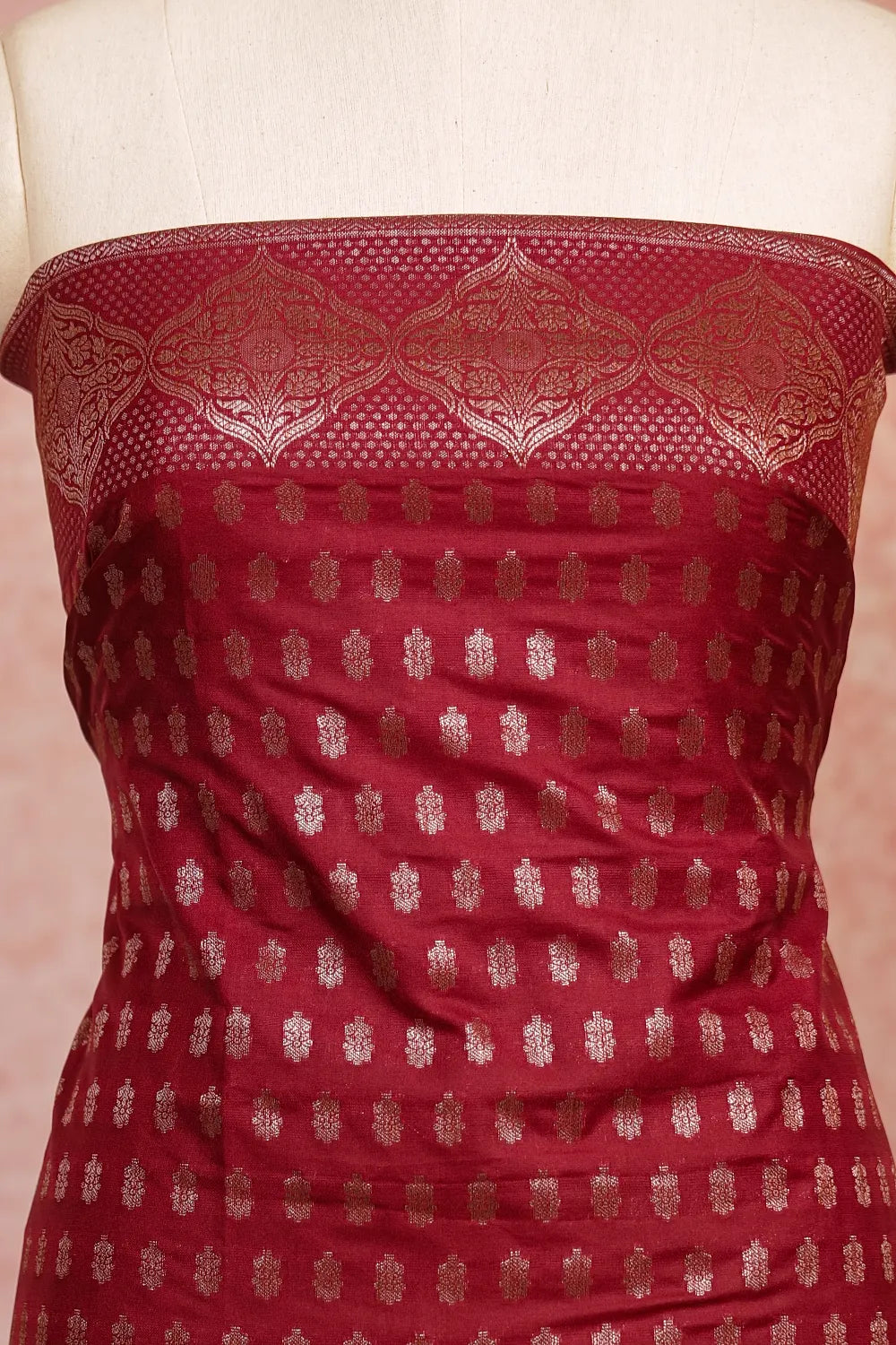 Maroon Semi Banarasi,Banarasi Design Unstitched Churidhar Material