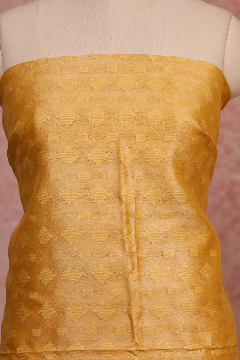 Yellow Semi Tussar Self Design Unstitched Churidhar Material