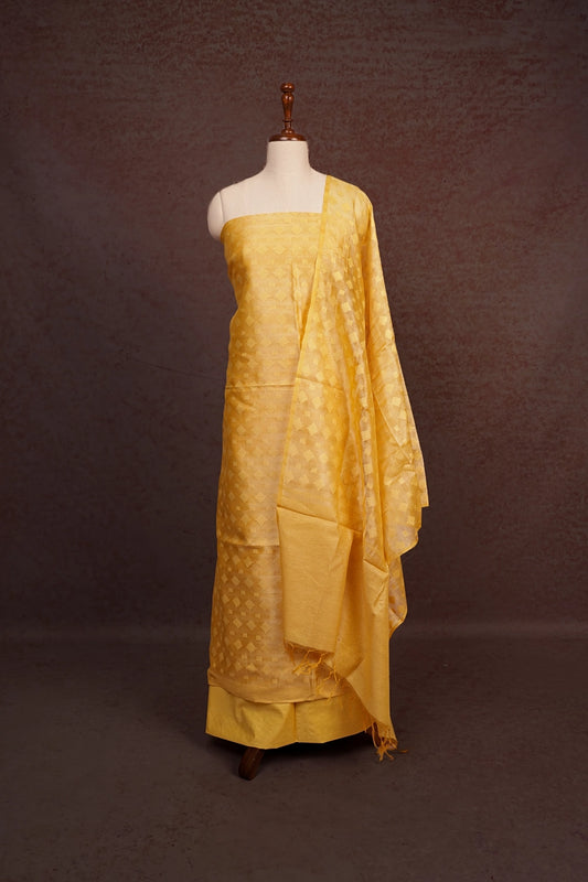 Yellow Semi Tussar Self Design Unstitched Churidhar Material
