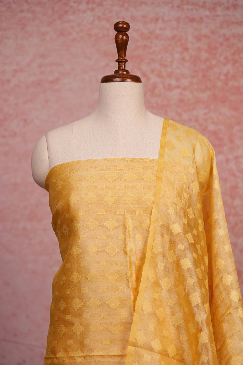 Yellow Semi Tussar Self Design Unstitched Churidhar Material