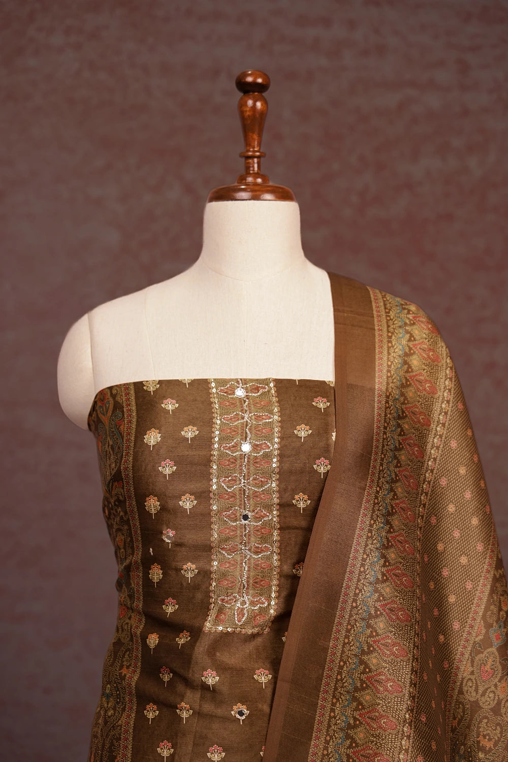 Moss Green Cotton Silk Printed Lines Unstitched Churidhar Material
