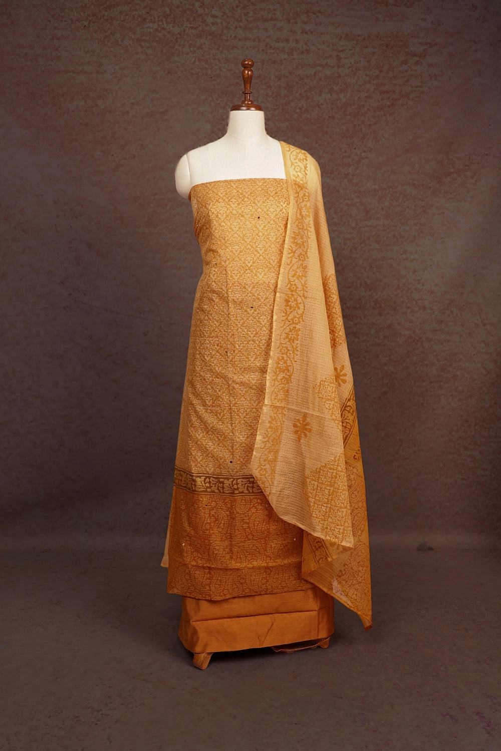 Mustard Yellow Kota Self Design Unstitched Churidhar Material