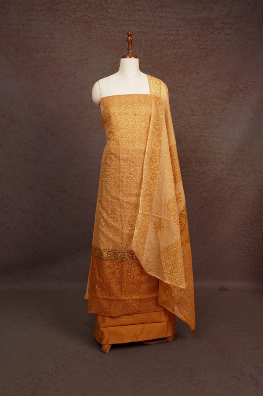 Mustard Yellow Kota Self Design Unstitched Churidhar Material