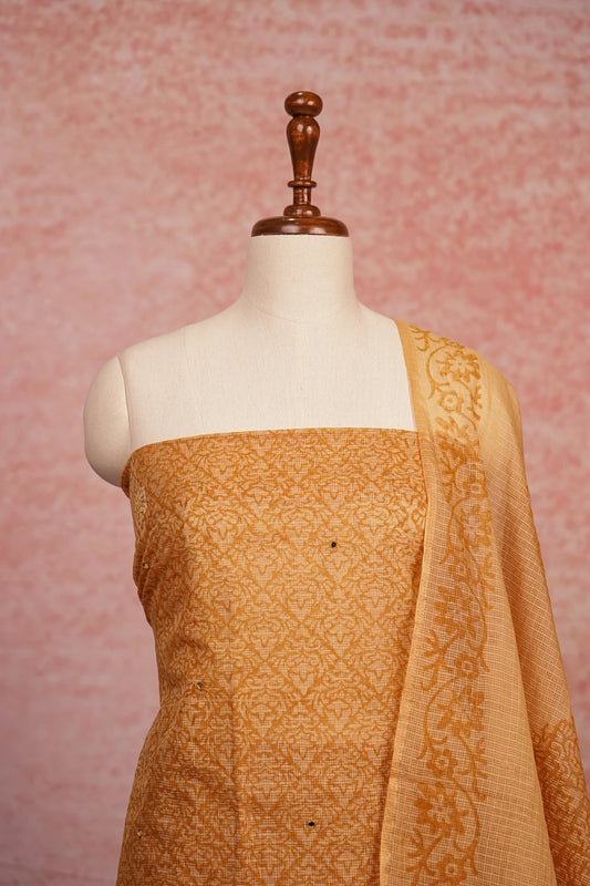Mustard Yellow Kota Self Design Unstitched Churidhar Material