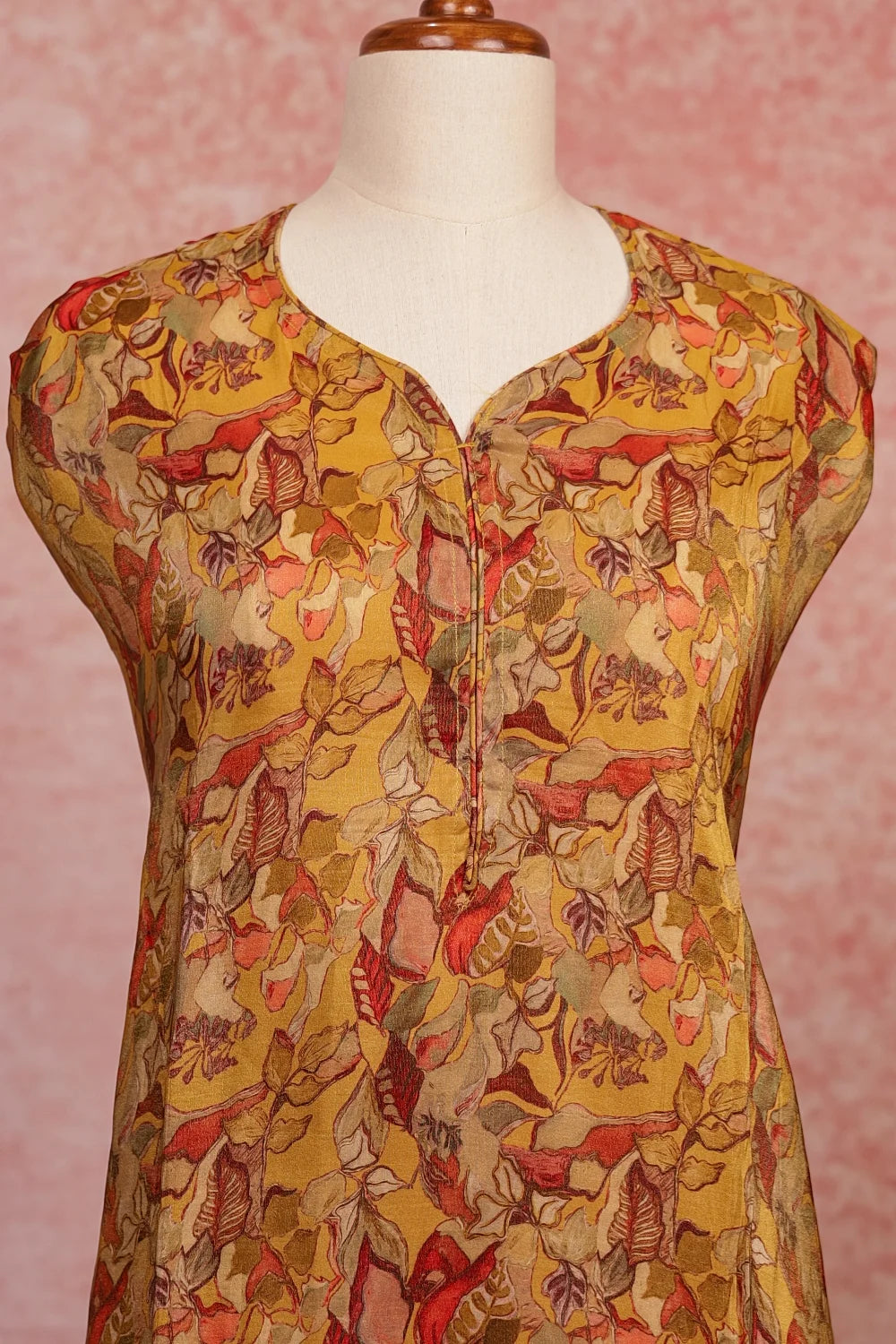Mustard Yellow Organza Printed Unstitched Churidhar Material