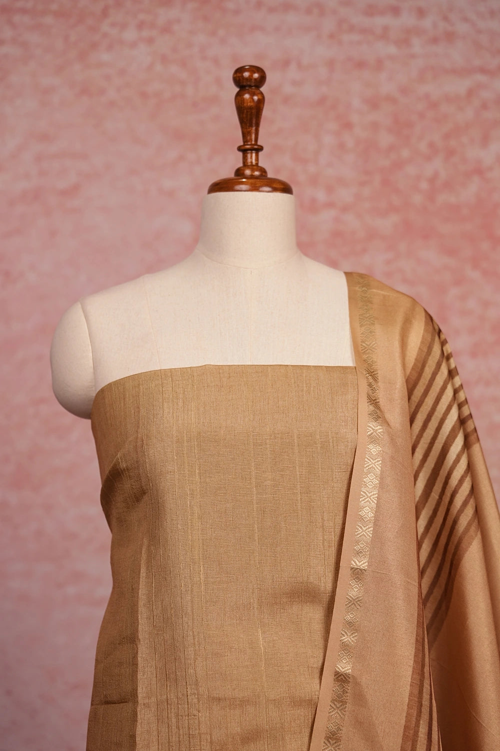 Gold Semi Tussar Self Design Unstitched Churidhar Material