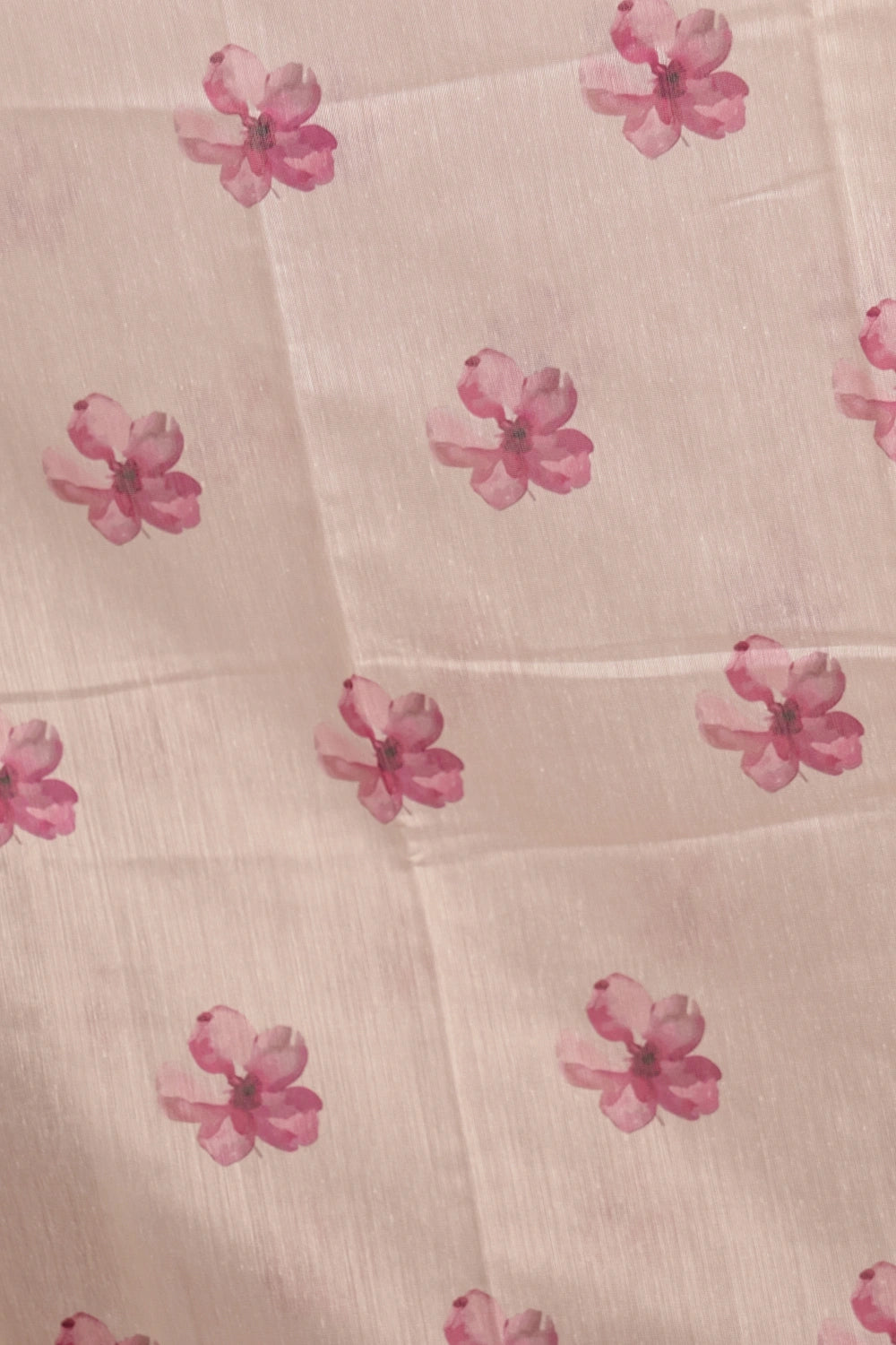 Cream Semi Linen Floral Print Unstitched Churidhar Material