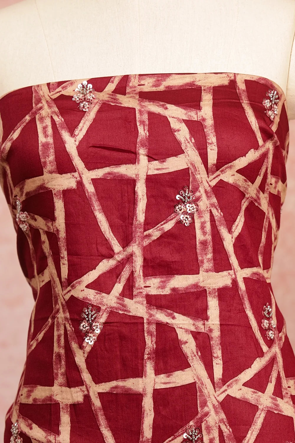 Wine Color Cotton Beeds Work Unstitched Churidhar Material