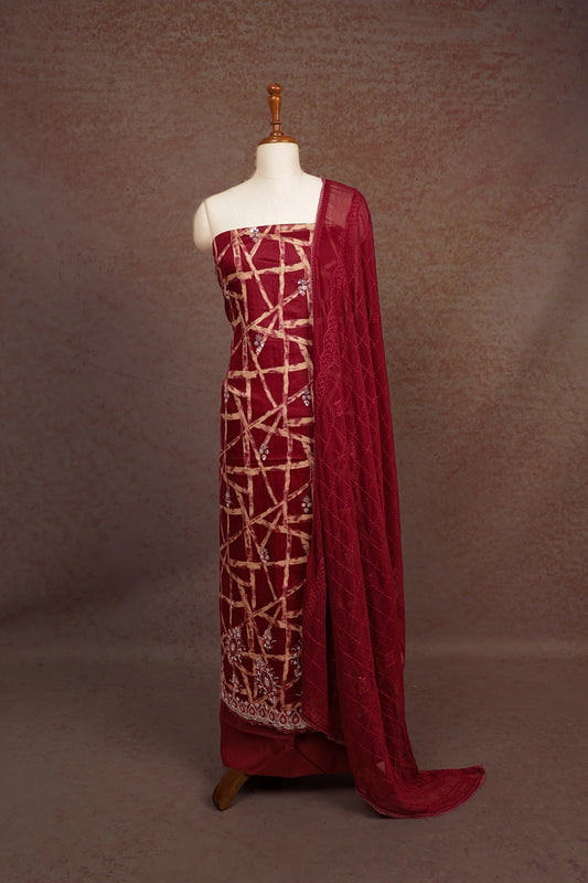 Wine Color Cotton Beeds Work Unstitched Churidhar Material