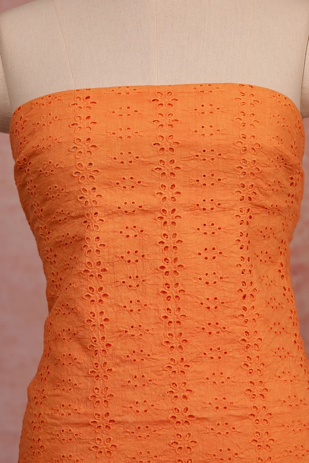 Orange Cotton Hakoba Work Unstitched Churidhar Material