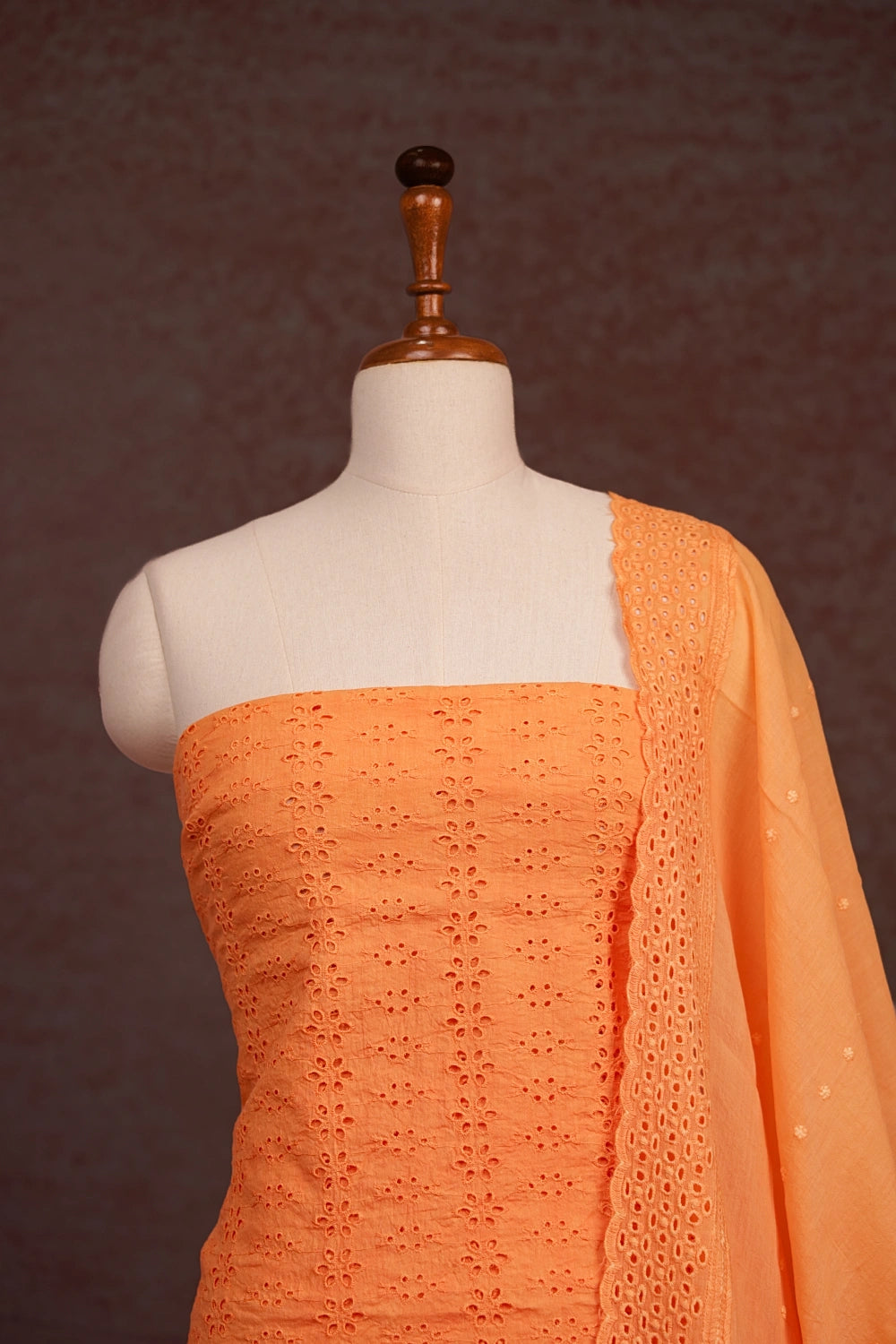 Orange Cotton Hakoba Work Unstitched Churidhar Material