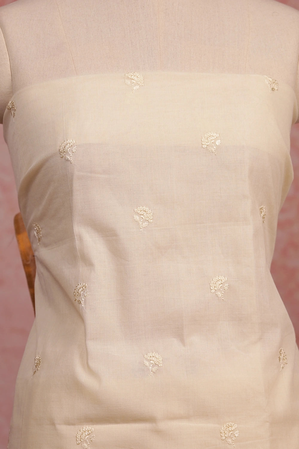 Cream Cotton Embroidery Unstitched Churidhar Material
